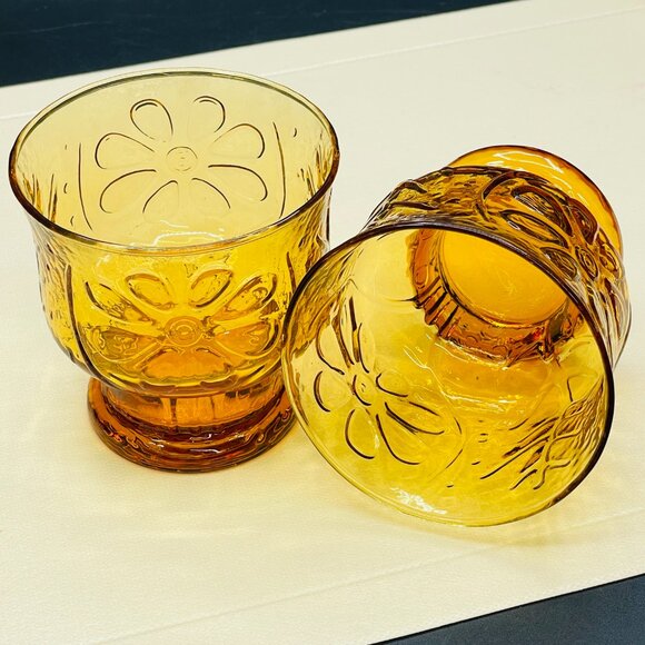Vintage 70s Libbey Amber Glass COUNTRY GARDEN Goblet- Set of 2: Retro Barware - Picture 3 of 7
